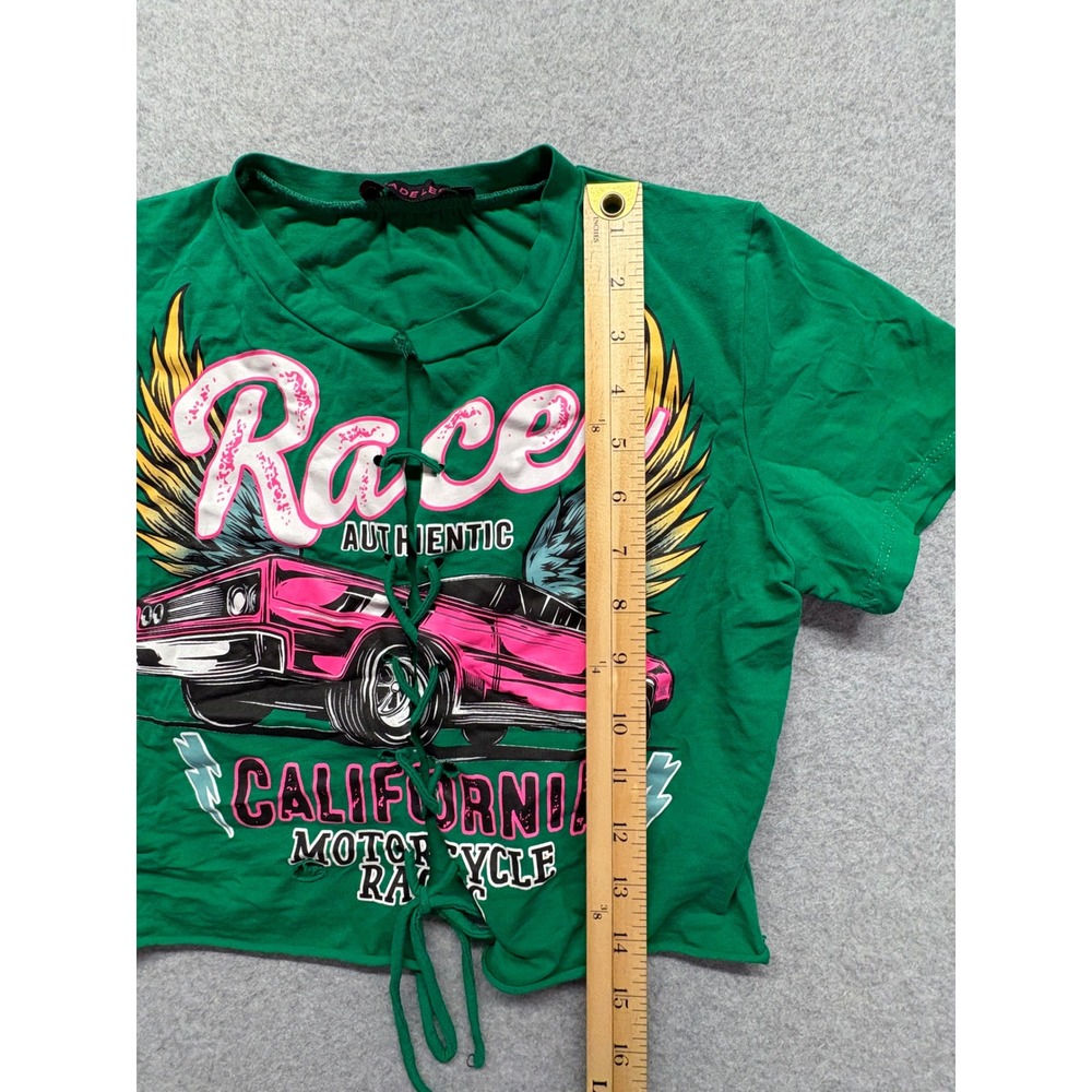 Jade Lee Green‎ Racer California Motorcycle Graphic Lace Up Crop Top Shirt Large - Picture 5 of 8